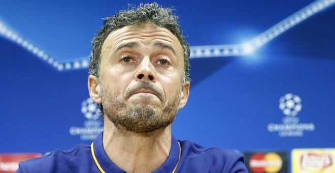 El entrenador del FC Barcelona, Luis Enrique, durante la rueda de prensa previa al partido contra el BATE. /EFE