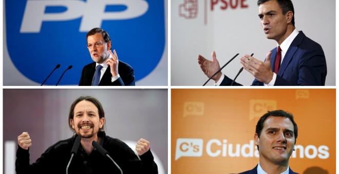 Combo de Mariano Rajoy, Pedro Sánchez, Pablo Iglesias y Albert Rivera. REUTERS