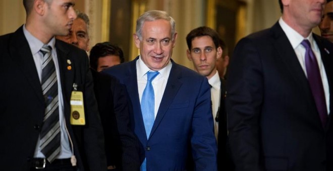El primer ministro de Israel, Benjamin Netanyahu, en el Capitolio de Washington. / EFE
