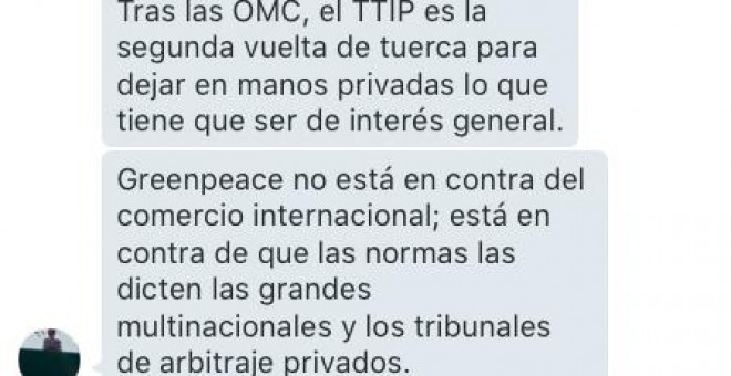 Momento de la conversación vía Twitter con Mario Rodríguez, director de GreenPeace España.