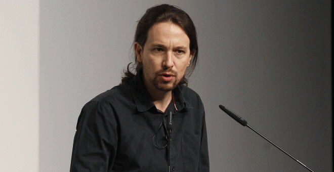 Pablo Iglesias, durante su intervención en el foro informativo organizado por el diario El Mundo, hoy en Madrid. EFE/Paco Campos