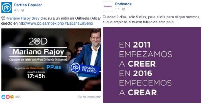 Acciones de campaña de PP y de Podemos en Facebook.
