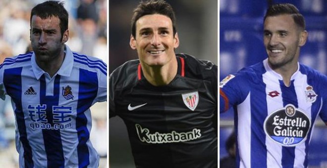Agirretxe, Aduriz y Lucas Pérez, los goleadores españoles del momento.