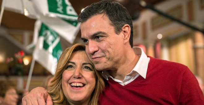 Susana Díaz y Pedro Sánchez, antes del mitin en Torremolinos. EFE/Jorge Zapata