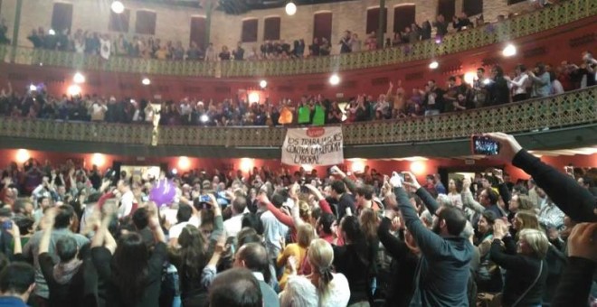 Lleno a reventar en el acto electoral de Podemos en Murcia./ A.L.M
