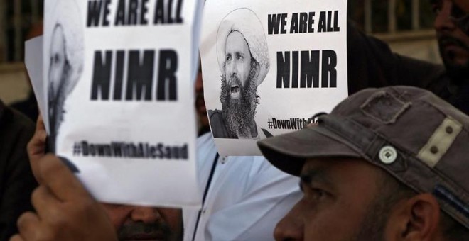 Protestas por la ejecución de Nimr Baquir al Minr, el clérigo chií ejecutado por Arabia Saudí. EFE/REHAN KHAN