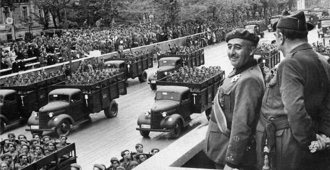 Francisco Franco durante un desfile del Ejército