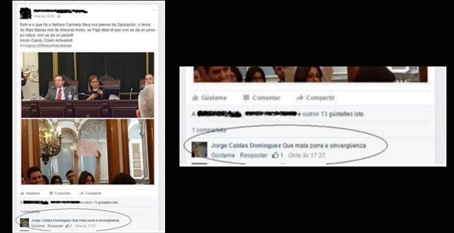 Captura de pantalla del comentario de Jorge Caldas, teniente de alcalde en Moraña a la socialista Carmela Silva.