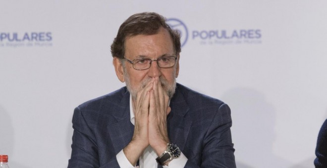 El presidente del Gobierno en funciones, Mariano Rajoy, en su intervención en la Junta Directiva del PP de Murcia.