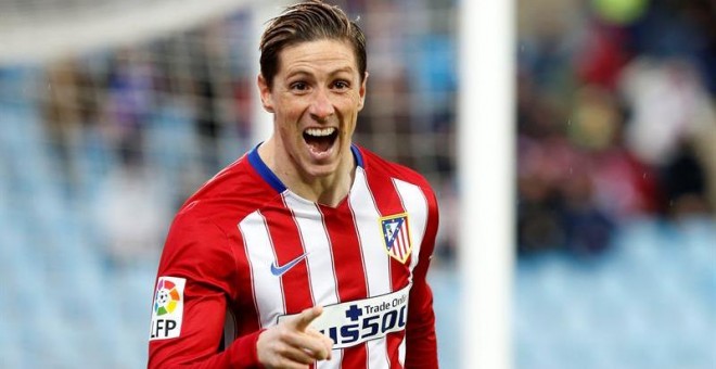 El delantero del Atlético Fernando Torres celebra su gol ante el Getafe. - EFE