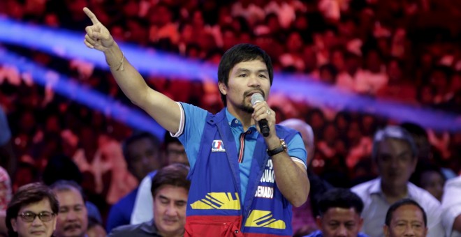 Manny Pacquiao durante un mitin electoral la semana pasada./REUTERS