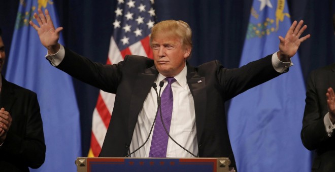 Donald Trump se dirige a sus seguidores tras ganar en las primarias de Nevada. /REUTERS
