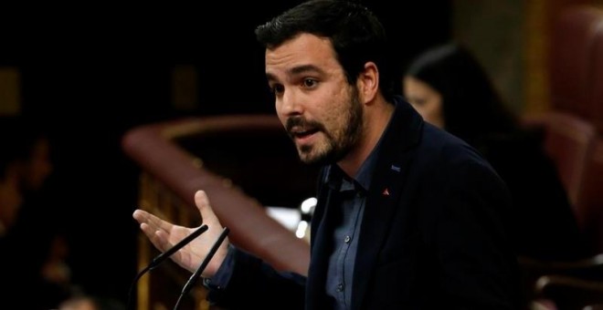 El diputado de IU-UP, Alberto Garzón, durante su intervención de este miércoles. EFE