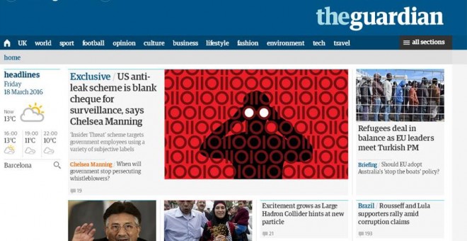 Portada de la edición digital de 'The Guardian'.