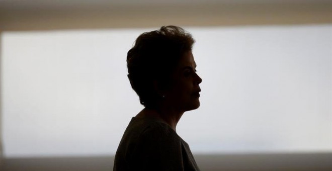 La presidenta brasileña, Dilma Rousseff, durante una ceremonia con juristas el pasado 22 de marzo. EFE/Fernando Bizerra Jr