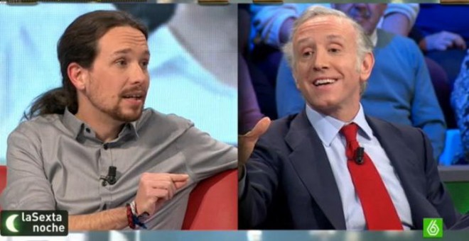 El secretario general de Podemos, Pablo Iglesias, y el periodista Eduardo Inda, en uno de sus cara a cara en el programa 'La Sexta Noche'