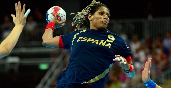 Marta Mangué, durante un partido con la selección española. JAVIER SORIANO / AFP