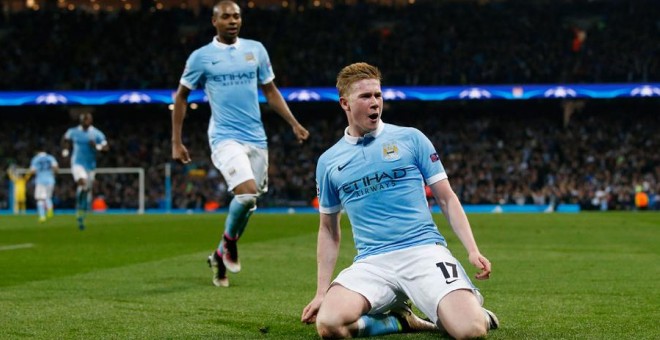 De Bruyne celebra su gol al PSG. Reuters / Andrew Yates