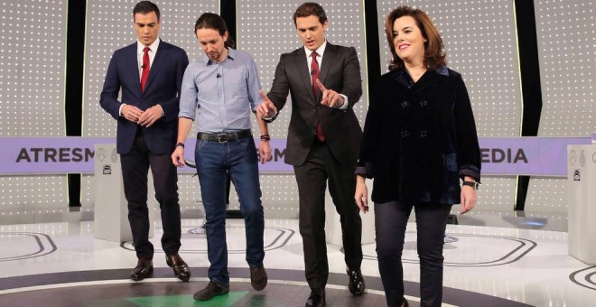 Sáenz de Santamaría, Sánchez, Rivera e Iglesias, en el debate 'a cuatro' previo al 20 de diciembre. EFE