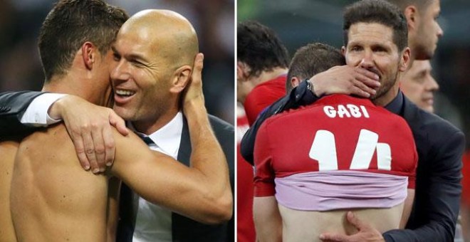 Zidane se abraza con Cristiano mientras Simeone consuela a Gabi.