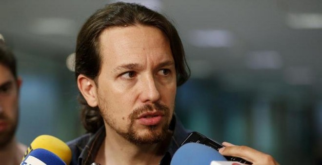 El candidato de Unidos Podemos, Pablo Iglesias, cuestiona la seguridad de las votaciones del 26-J si Fernández Díaz sigue como ministro. EFE/Paco Campos