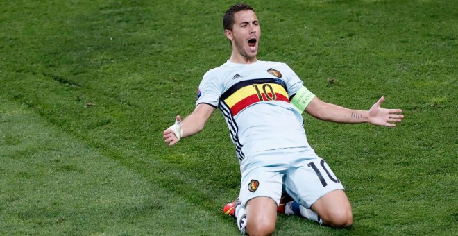 El belga Eden Hazard celebra su gol contra Hungría. /REUTERS