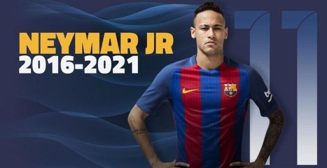 Fotografía de Neymar en el anuncio de su renovación con el Barça.