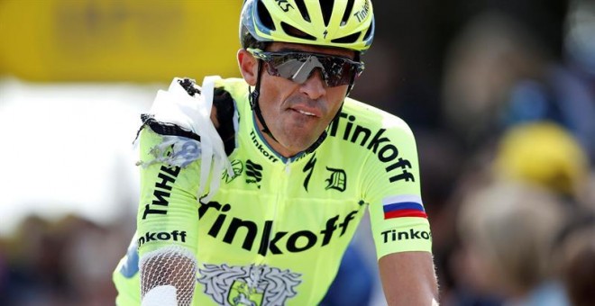 Contador, tras la caída sufrida en la primera etapa del Tour.- EFE
