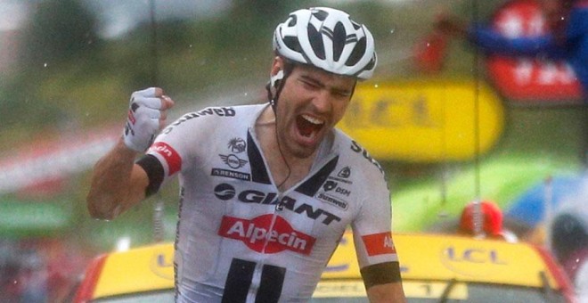 Dumoulin celebra su victoria en la novena etapa del Tour. REUTERS/Juan Medina