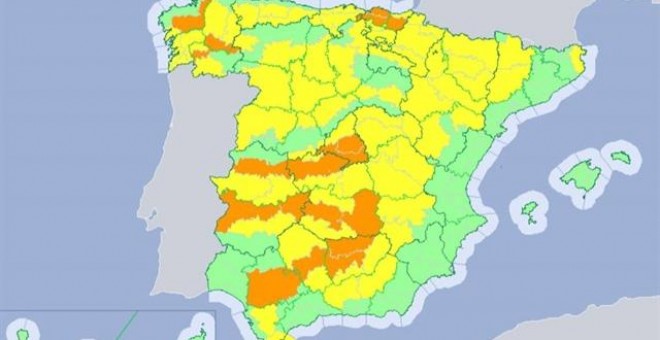 Mapa de las pronvincias con riesgo por altas temperaturas/AEMET