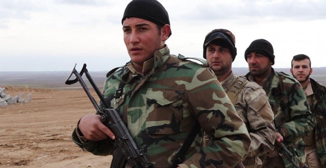 Milicianos del NPU, en su campo de entrenamiento en Alqosh, Irak. FERRAN BARBER