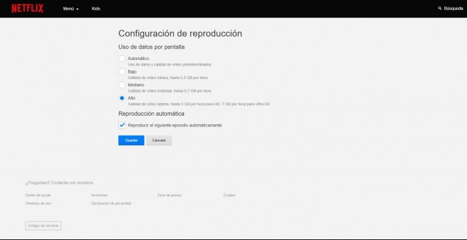 Configuración para la reproducción del os vídeos en Netflix