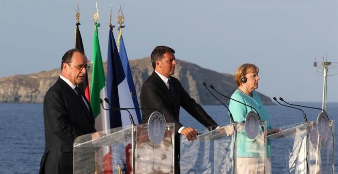 Los tres políticos se han reunido para preparar la cumbre de la Unión Europea de mediados de septiembre en Bratislava (Eslovaquia). EFE/Cesare Abbate