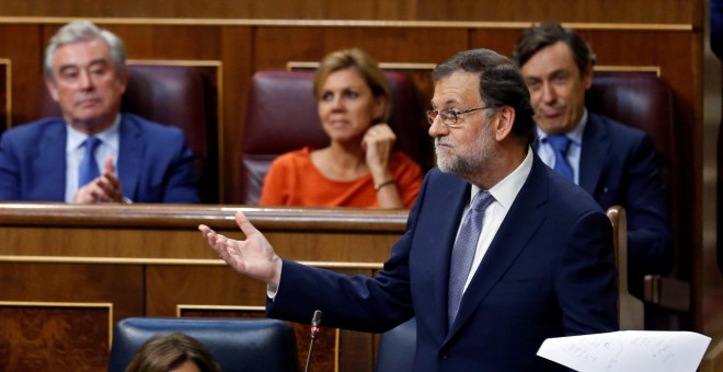 El presidente del Gobierno e funciones, Mariano Rajoy, durante el debate de investidura en el Congreso de los Diputados. REUTERS/Andrea Comas