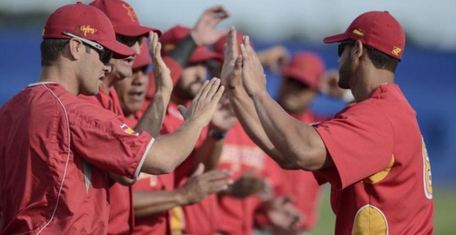 Los jugadores de la selección española de béisbol.