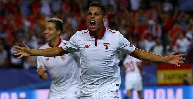 Ben Yedder celebra su gol al Lyon. REUTERS/Marcelo del Pozo