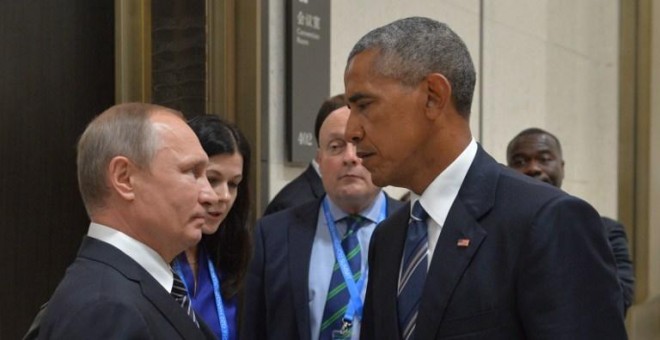 Vladimir Putin y Barack Obama en la última cumbre del G-20 en Hangzhou. - AFP