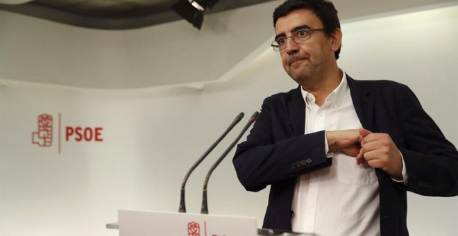 Mario Jiménez, este lunes en la sede del PSOE. EFE/Chema Moya