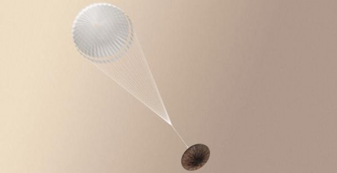 La sonda Schiaparelli con el paracaídas desplegado. ESA