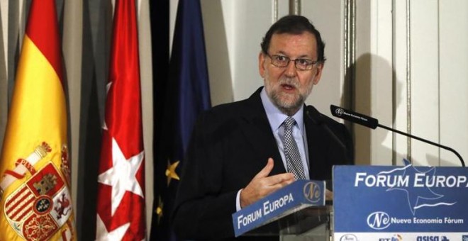 El presidente del Gobierno en funciones, Marino Rajoy, durante su intervención hoy en un desayuno informativo del Fórum Europa. EFE/Juan Carlos Hidalgo