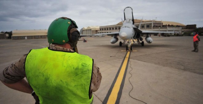 F-18 en la Base Aérea de Gando (Canarias). Ejército del Aire