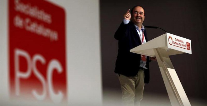 El líder del PSC, Miquel Iceta, durante su discurso tras ser ratificado en el congreso del PSC. / ALBERTO ESTÉVEZ (EFE)