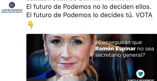 La cuenta de Juntas Podemos tuitea una imagen de Cifuentes.