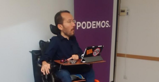 El secretario de Organización de Podemos, Pablo Echenique, esta mañana en Zaragoza.