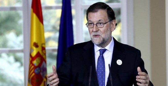 El presidente del Gobierno, Mariano Rajoy, durante su intervención en el acto de entrega de reconocimientos con motivo del Día Internacional de la Eliminación de la Violencia contra la Mujer./ EFE