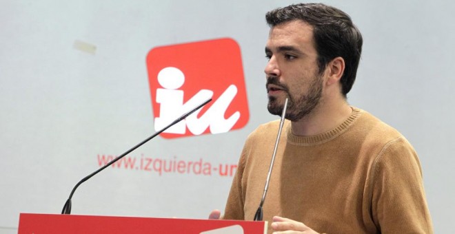 El coordinador federal de Izquierda Unida, Alberto Garzón, durante una rueda de prensa en la sede del partido. EFE/David González