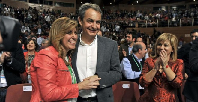 La secretaria general del PSOE andaluz y presidenta de la Junta, Susana Díaz, y el expresidente del Gobierno José Luis Rodríguez Zapatero. EFE