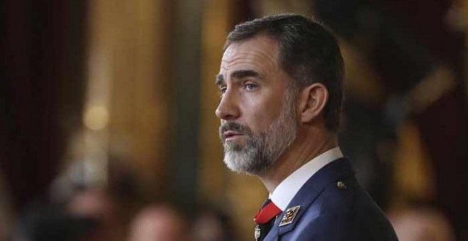 El rey, Felipe VI, durante su discurso con motivo de la Pascua Militar. EFE/J. J. Guillén