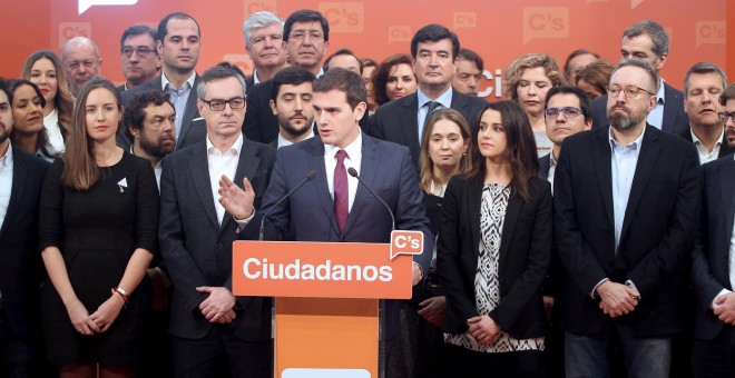 El presidente de Ciudadanos, Albert Rivera, durante la presentación de su equipo para la Ejecutiva del partido de cara al próximo Congreso de la formación. EFE/Víctor Lerena