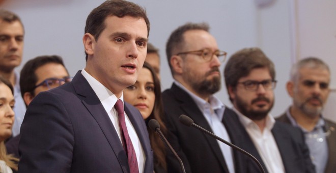 El presidente de Ciudadanos, Albert Rivera, durante la presentación de su equipo para la Ejecutiva del partido. EFE/Víctor Lerena